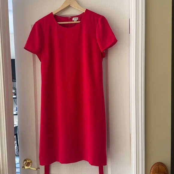 J Crew Dress J Crew Red A-line Dress with Belt Size 14 - Picture 7 of 7